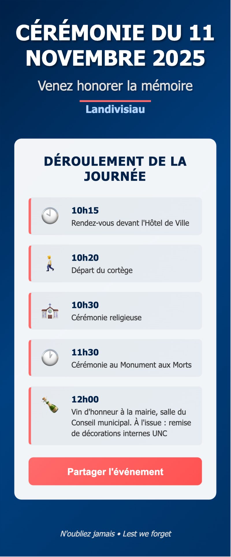 Cérémonie commémorative de la section UNC de Landivisiau